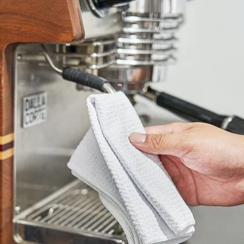 Kết cấu vải dệt tổ ong màu Xám của khăn lau Barista CAFE DE KONA