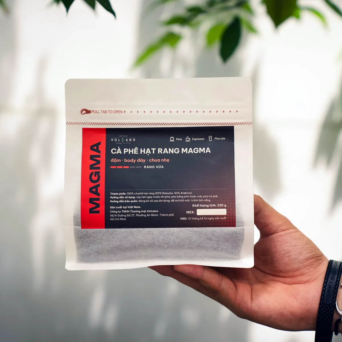 Cà phê hạt rang nguyên chất VOLCANO MAGMA 250g – Robusta Honey + Arabica Cầu Đất, pha phin và pha máy
