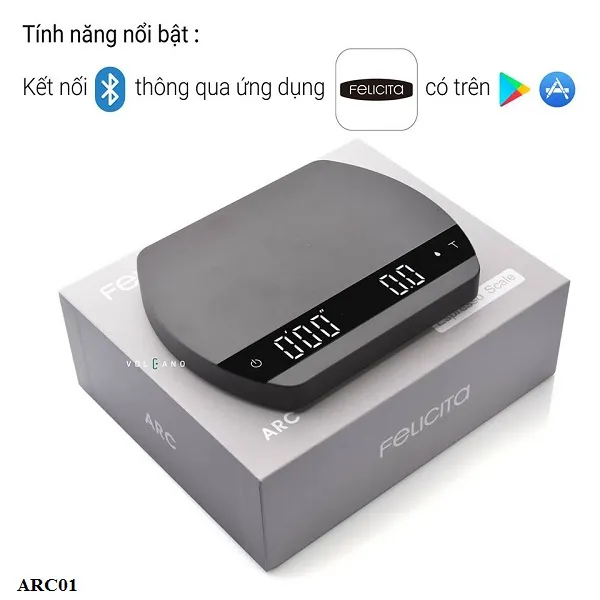 Hộp đựng cân Felicita Arc màu bạc in tên sản phẩm
