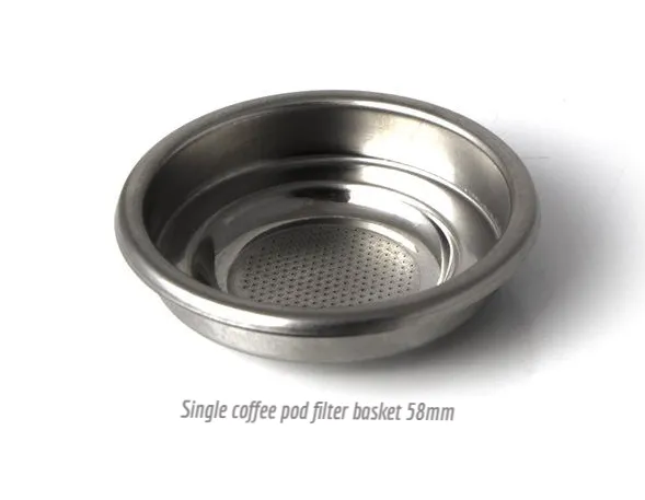Lưới lọc single 58mm cho tay cầm máy pha cà phê espresso, lòng giỏ nông, đáy đục lỗ mịn