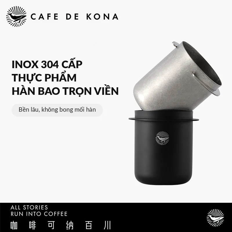 Ly hứng bột cà phê inox 304 CAFE DE KONA 170ml miệng 57mm cho máy xay EK43 và tay pha espresso