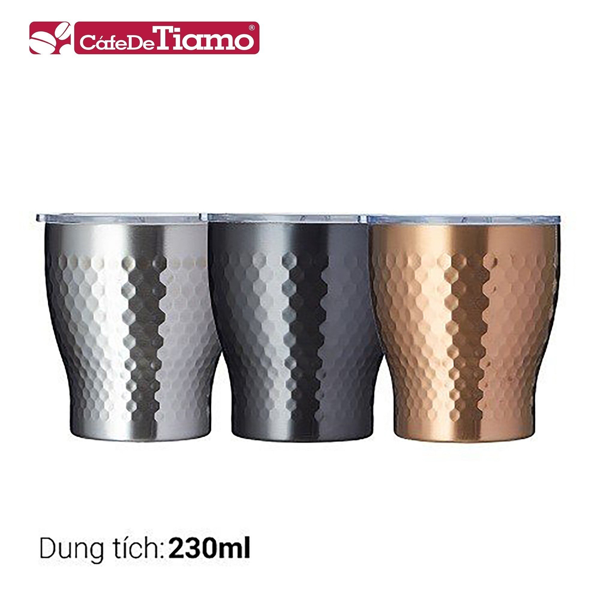 Ly giữ nhiệt inox  hoa văn tổ ong 2 lớp phủ sứ Tiamo 230ml