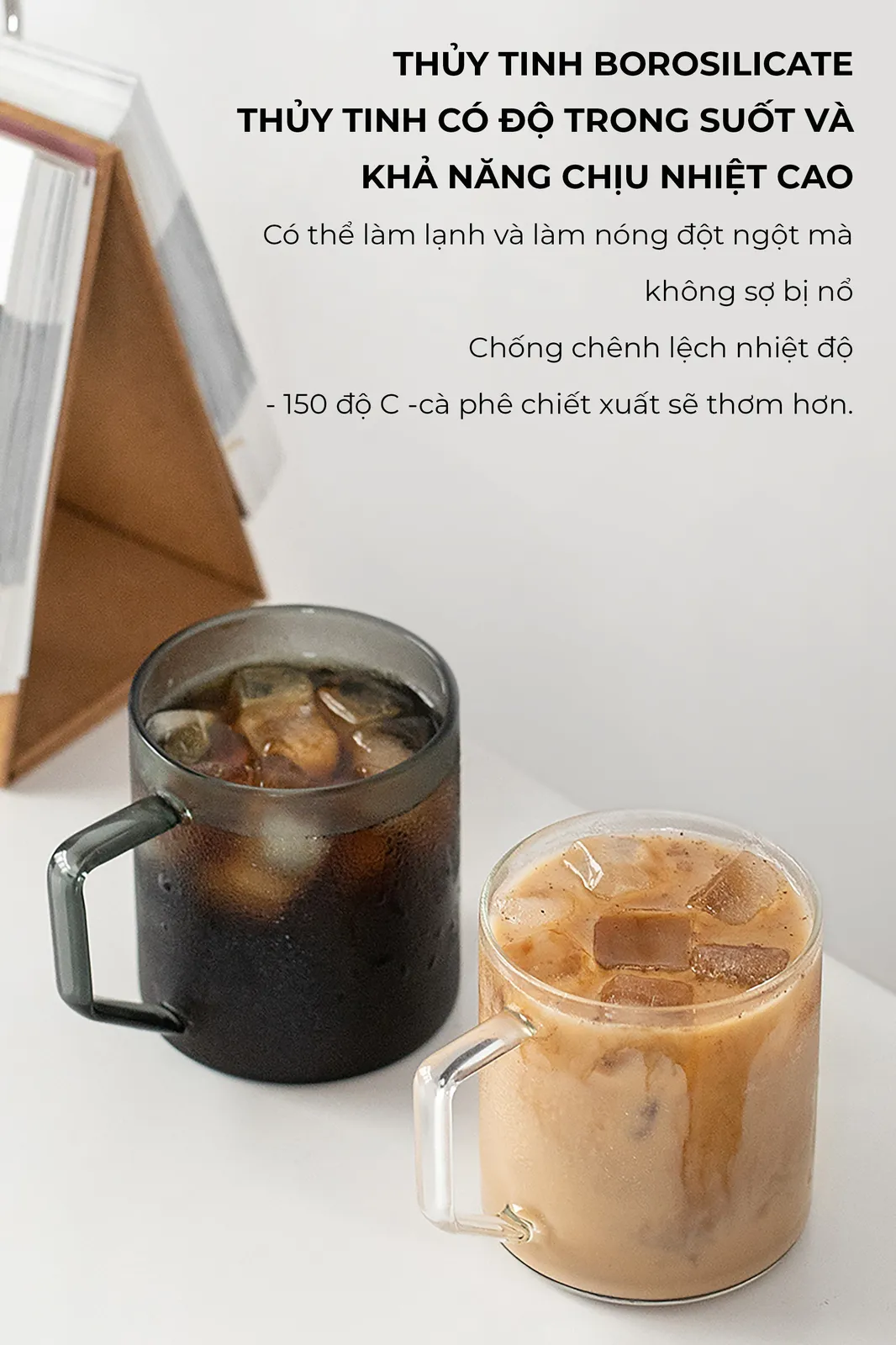 Thuỷ tinh borosilicate chịu chênh lệch nhiệt 150 độ C của ly CAFE DE KONA 360ml