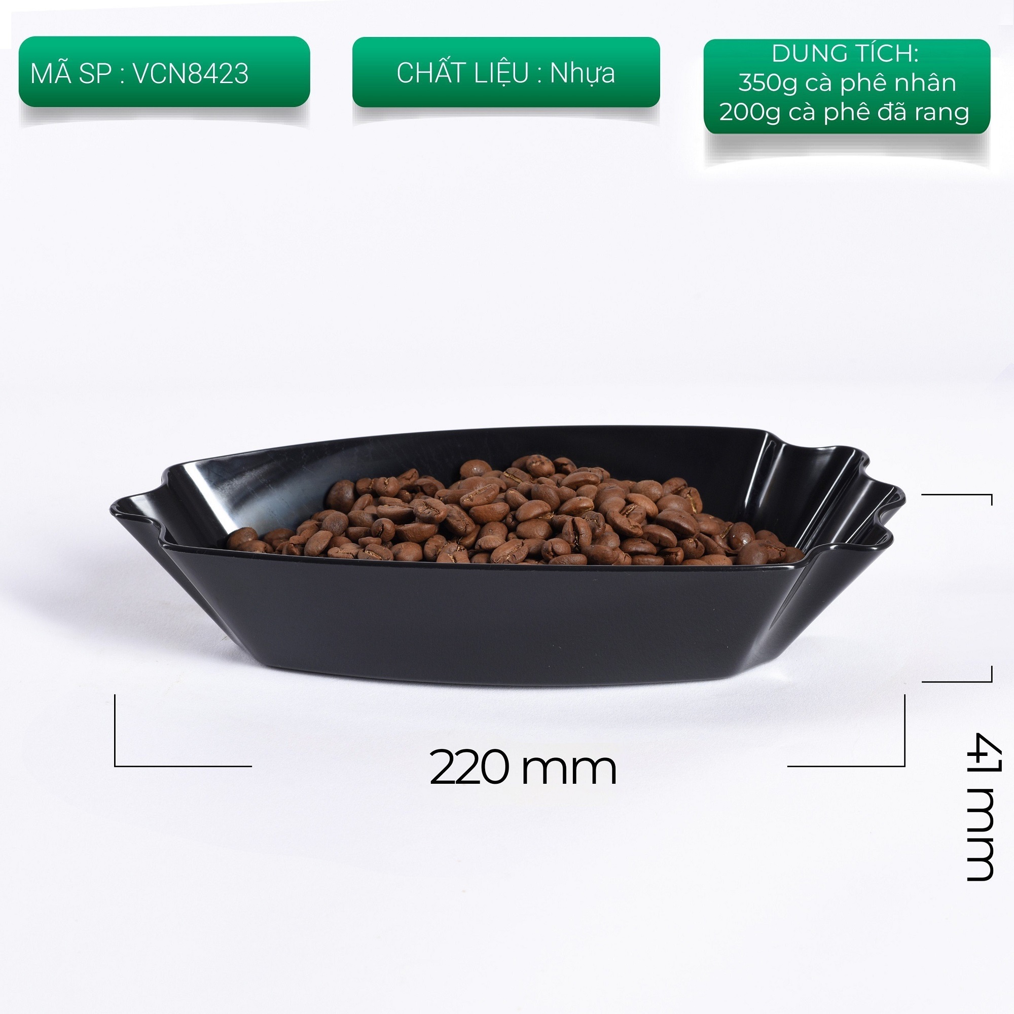 Khay nhựa cupping V1 màu đen dáng thuyền đựng cà phê hạt rang