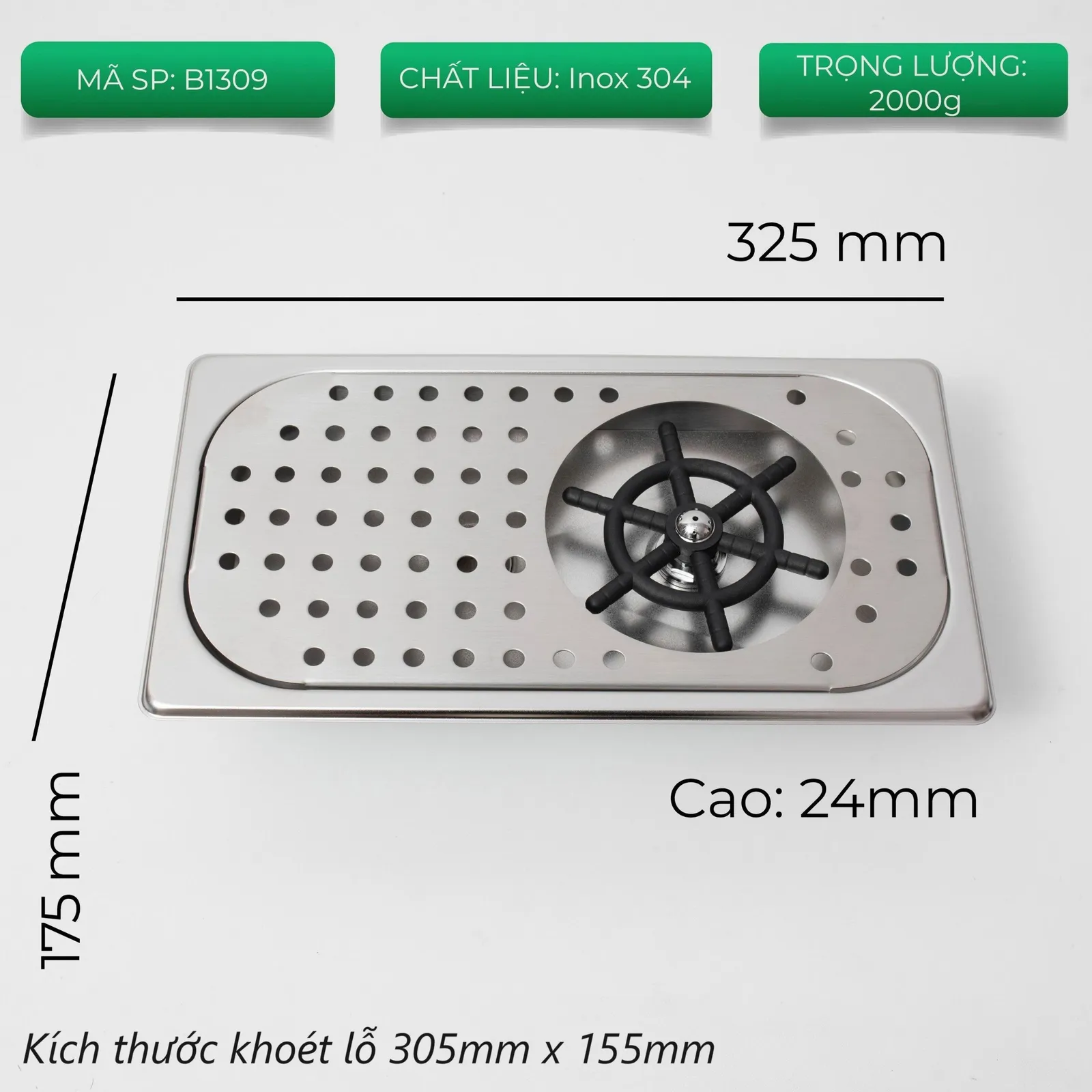 Khay rửa ca ly quầy bar âm sàn inox 304 mã B1309 chụp thực tế ảnh 3