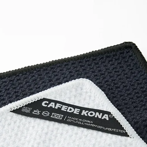 Nhãn mác và hướng dẫn giặt của khăn lau Barista CAFE DE KONA