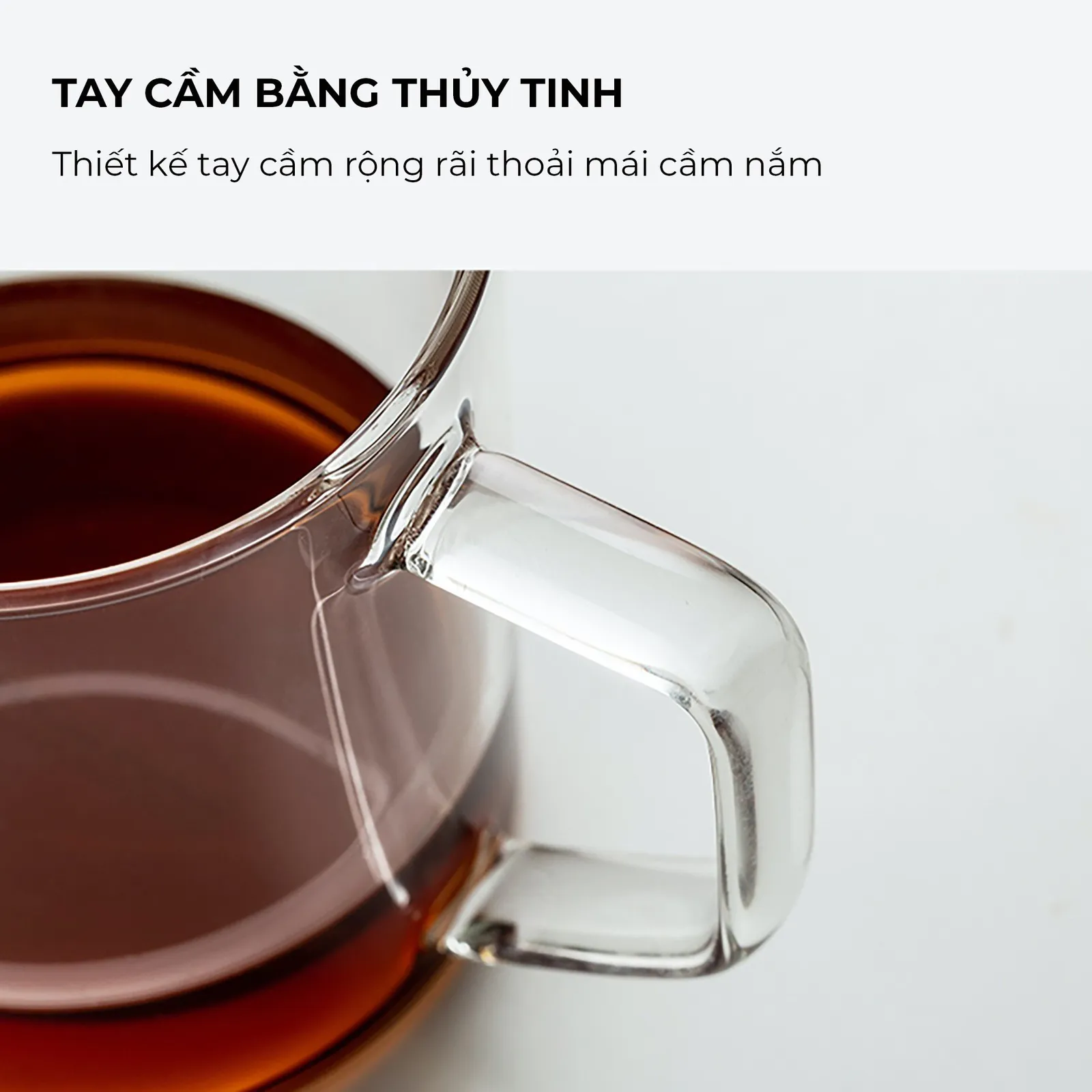 Quai cầm bằng thuỷ tinh rộng rãi của ly CAFE DE KONA 360ml