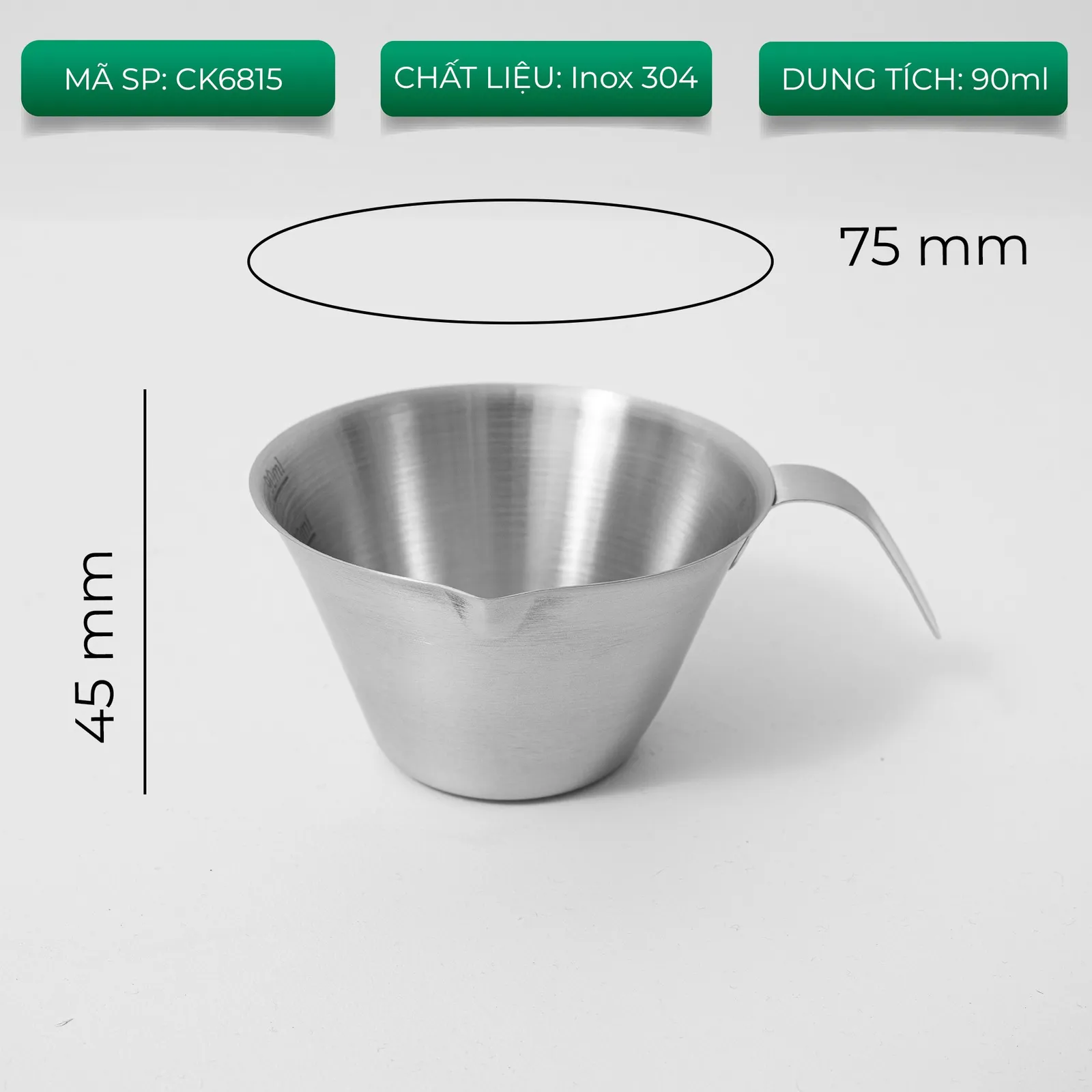 Ly inox 304 nhìn nghiêng từ phía sau thấy dáng quai