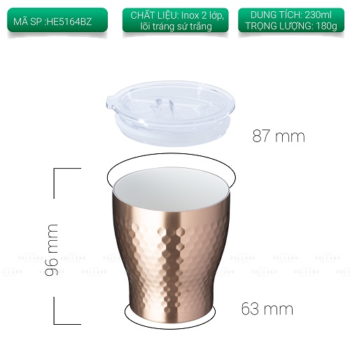 Ly giữ nhiệt Tiamo HE5164BZ màu vàng dung tích 230ml hoa văn tổ ong