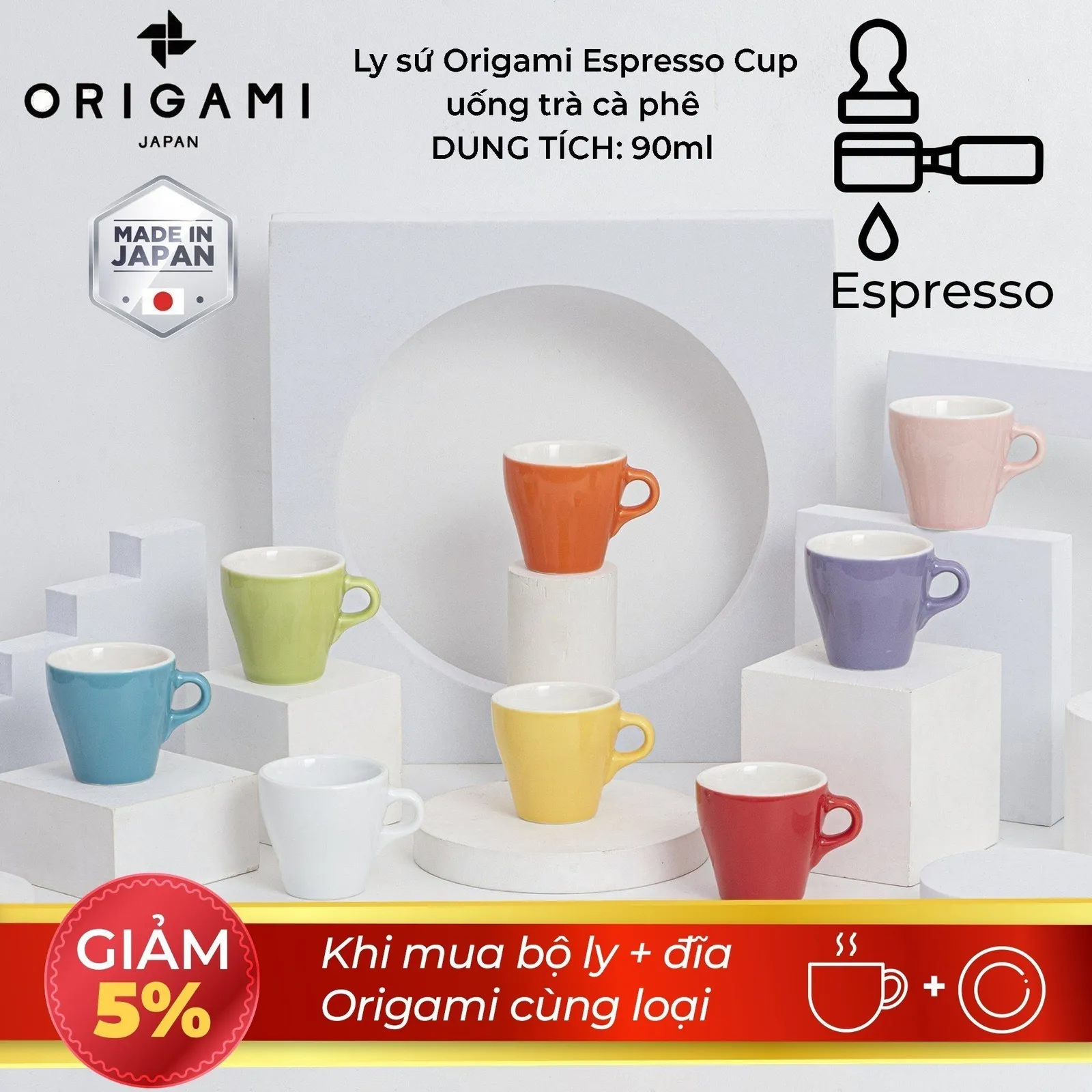 Ly sứ uống cà phê Origami Espresso Cup 90ml uống trà