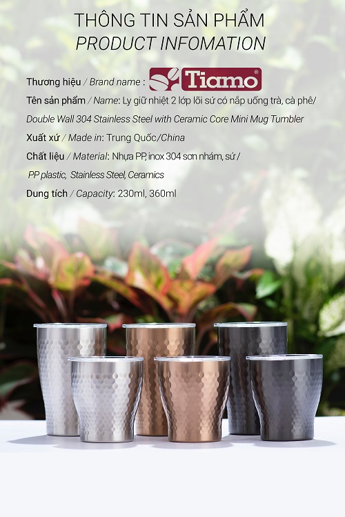 Ly giữ nhiệt Tiamo hoa văn tổ ong 230ml inox 304 hai lớp thân sơn nhám