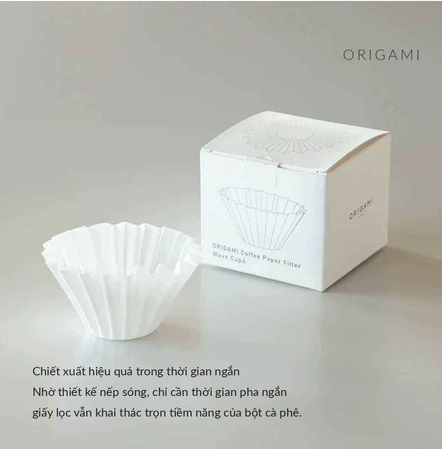 Hộp và tờ giấy lọc Wave Origami — nếp sóng cho chiết xuất nhanh