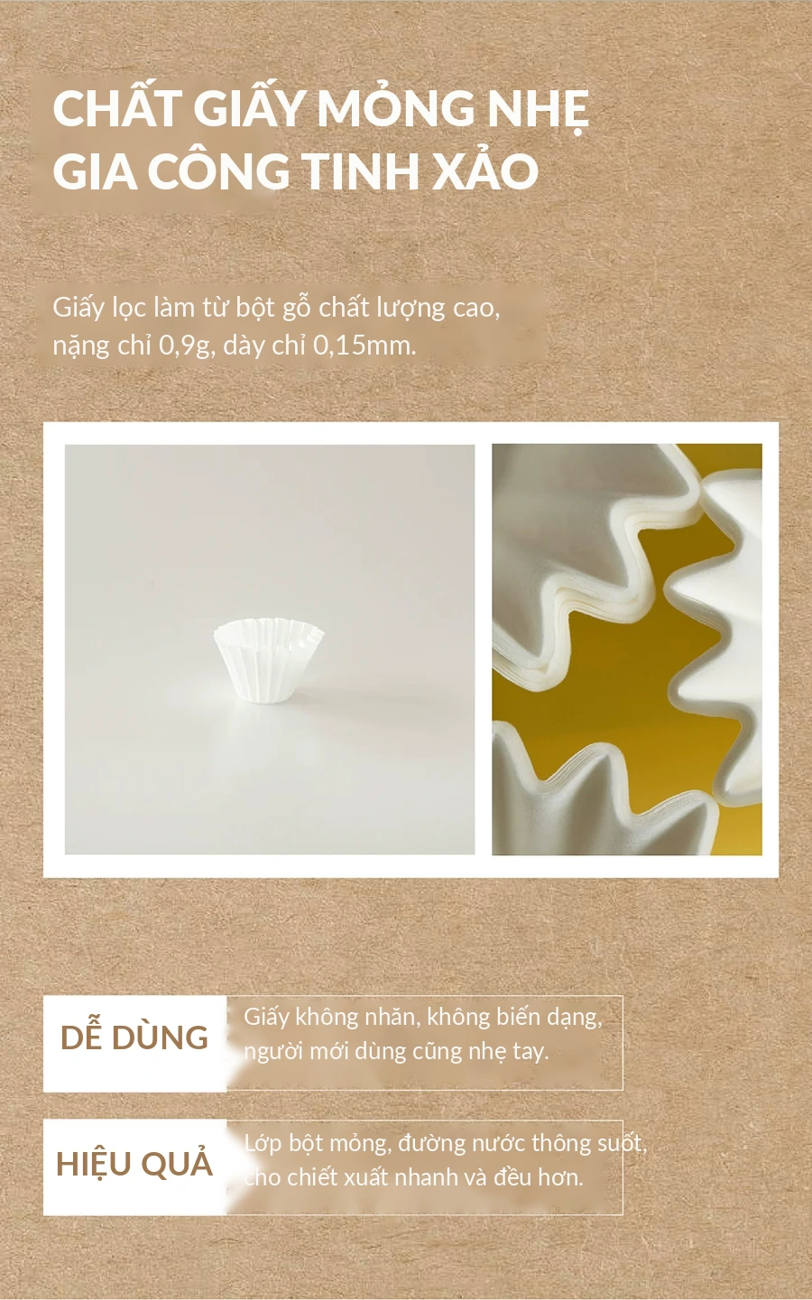 Giấy lọc Wave Origami làm từ bột gỗ, nặng 0,9g và dày 0,15mm mỗi tờ