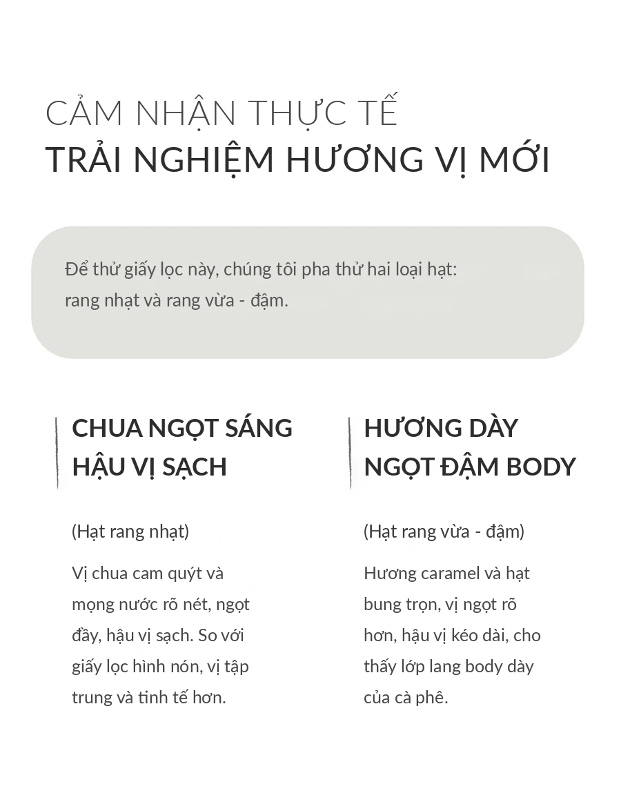 Cảm nhận hương vị thực tế khi pha hạt rang nhạt và rang vừa - đậm bằng giấy lọc Wave Origami