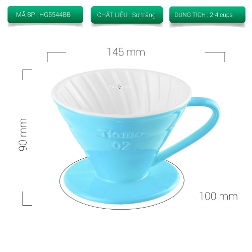 Lòng phễu sứ Tiamo V60 02 nhìn từ trên xuống thấy rõ các đường gân xoắn và lỗ thoát đáy