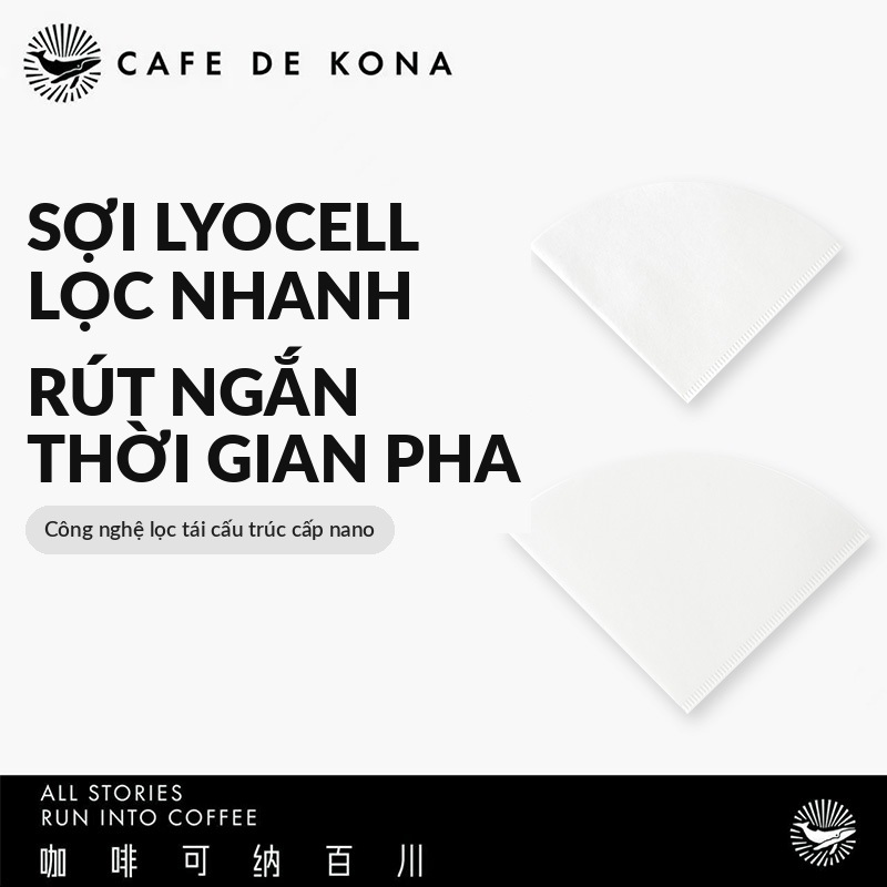 Giấy lọc cà phê V60 hình nón hộp 40 tờ size 01 02 CAFE DE KONA mép gân dập dùng cho phễu Hario V60, Origami