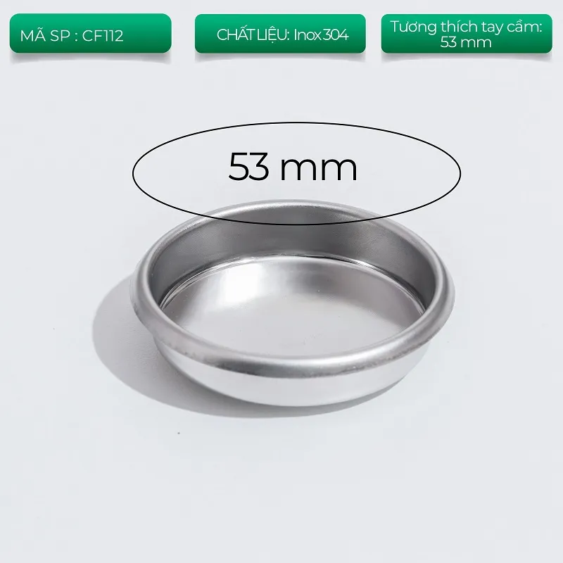 Filter mù inox 304 mã CF112 đường kính 53mm cho tay cầm máy pha espresso 53mm