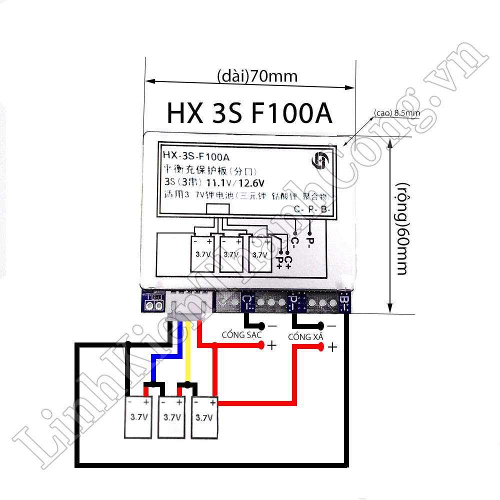 Mạch Bảo Vệ Pin 18650 3.7V BMS 3S 100A HX-3S-F100A Hệ 3 Cell Nối Tiếp