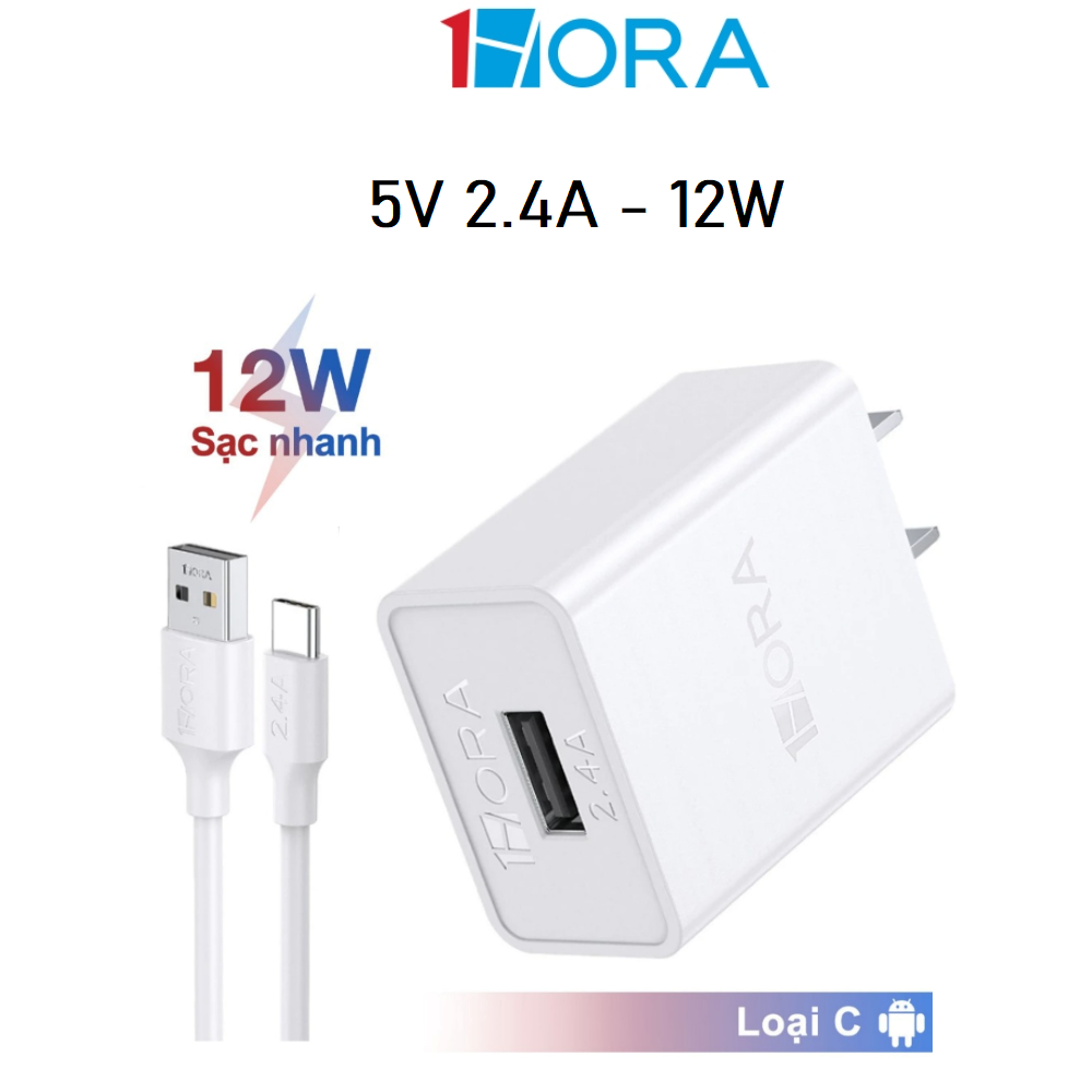 Bộ sạc 1HORA 5V 2.4A kèm 1 cáp type C dài 1m