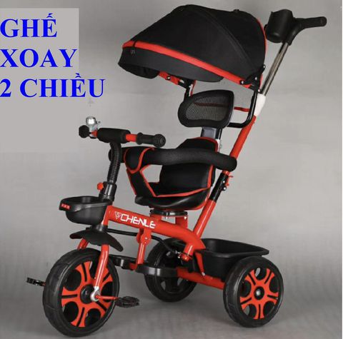 Xe Đạp Đẩy 3 Bánh CODY - T12 Có Mái Che  Ghế Xoay 2 Chiều Màu Đỏ