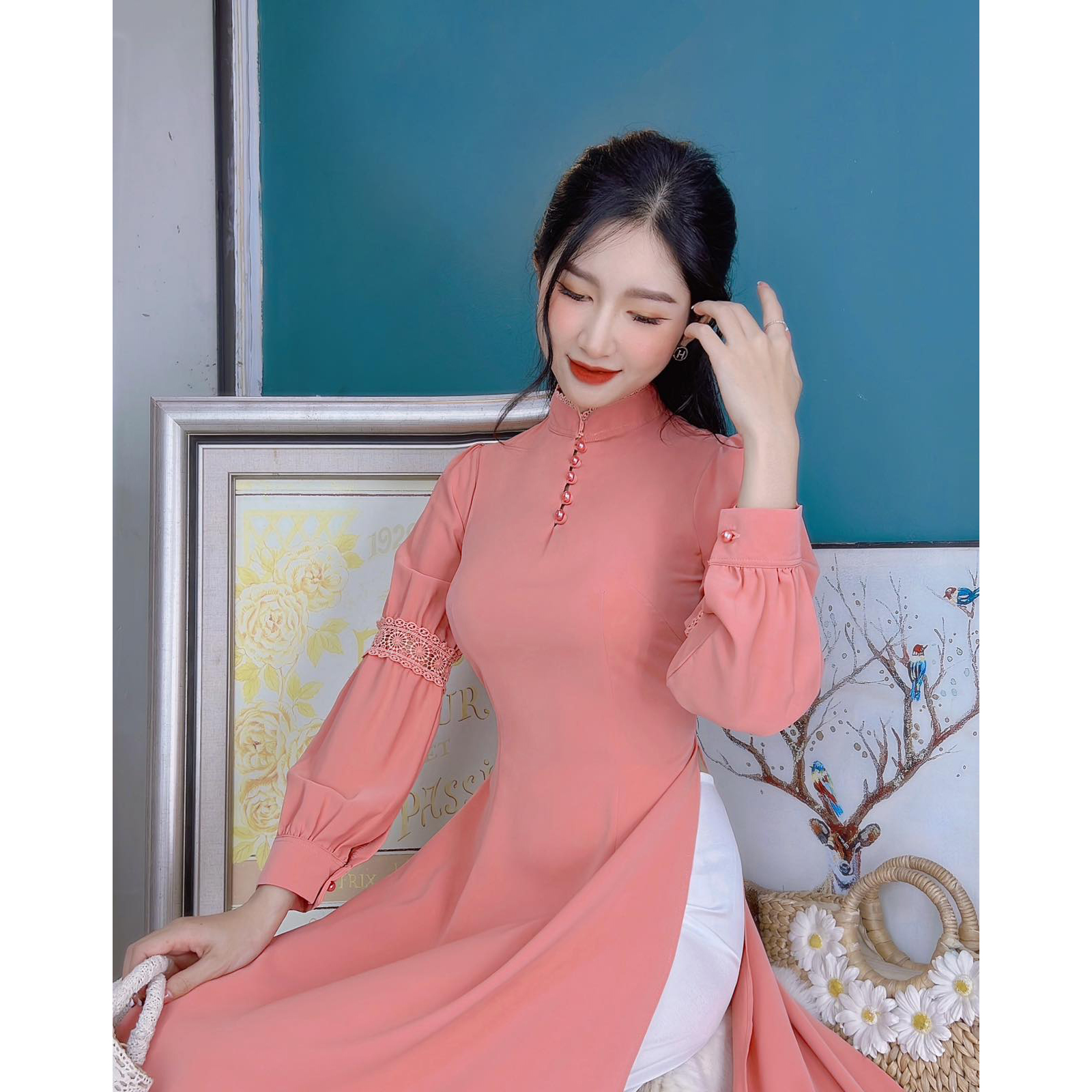 Những Kiểu Áo Dài Tết Màu Hồng Xinh Xắn Cho Các Nàng