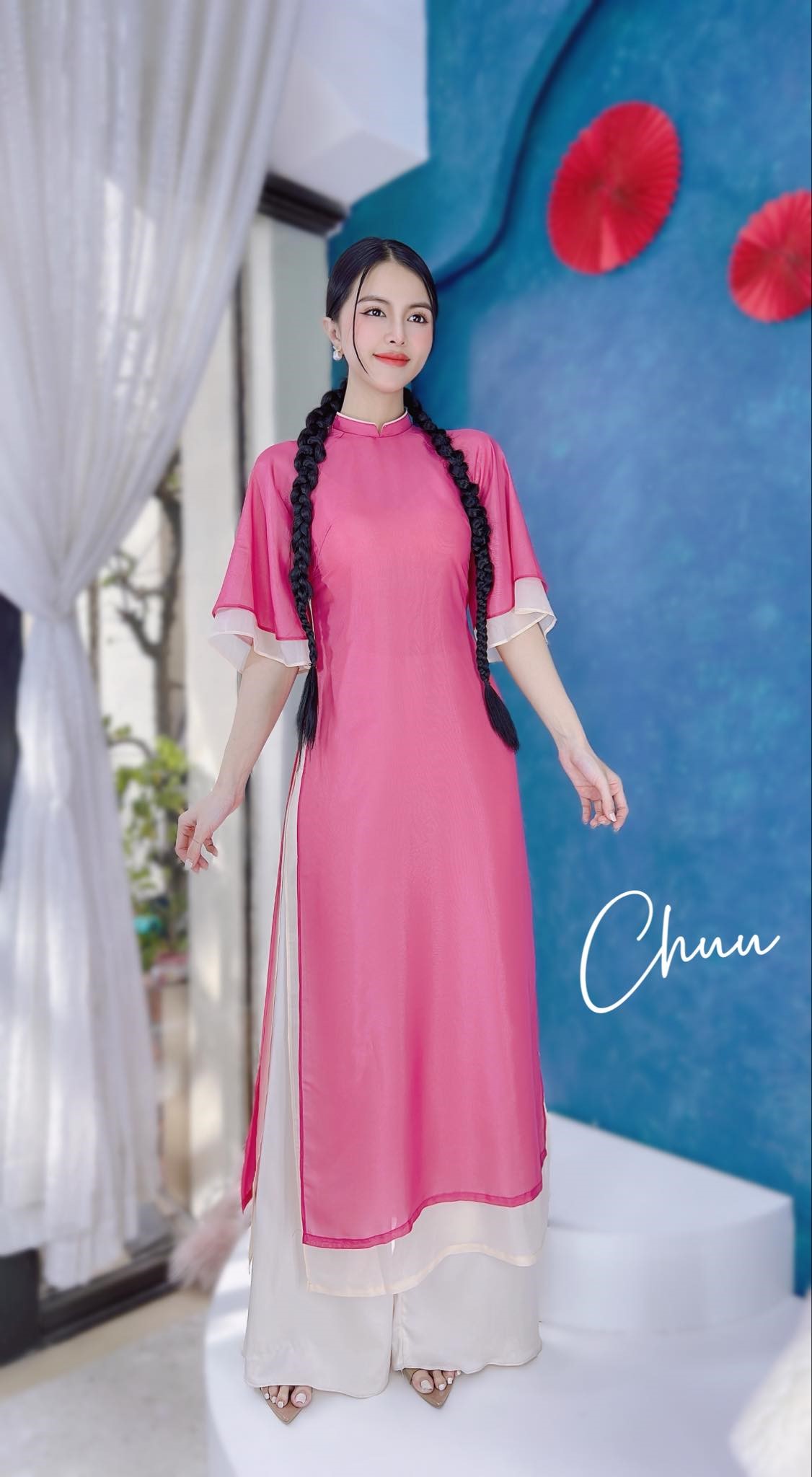 Áo dài tết màu hồng
