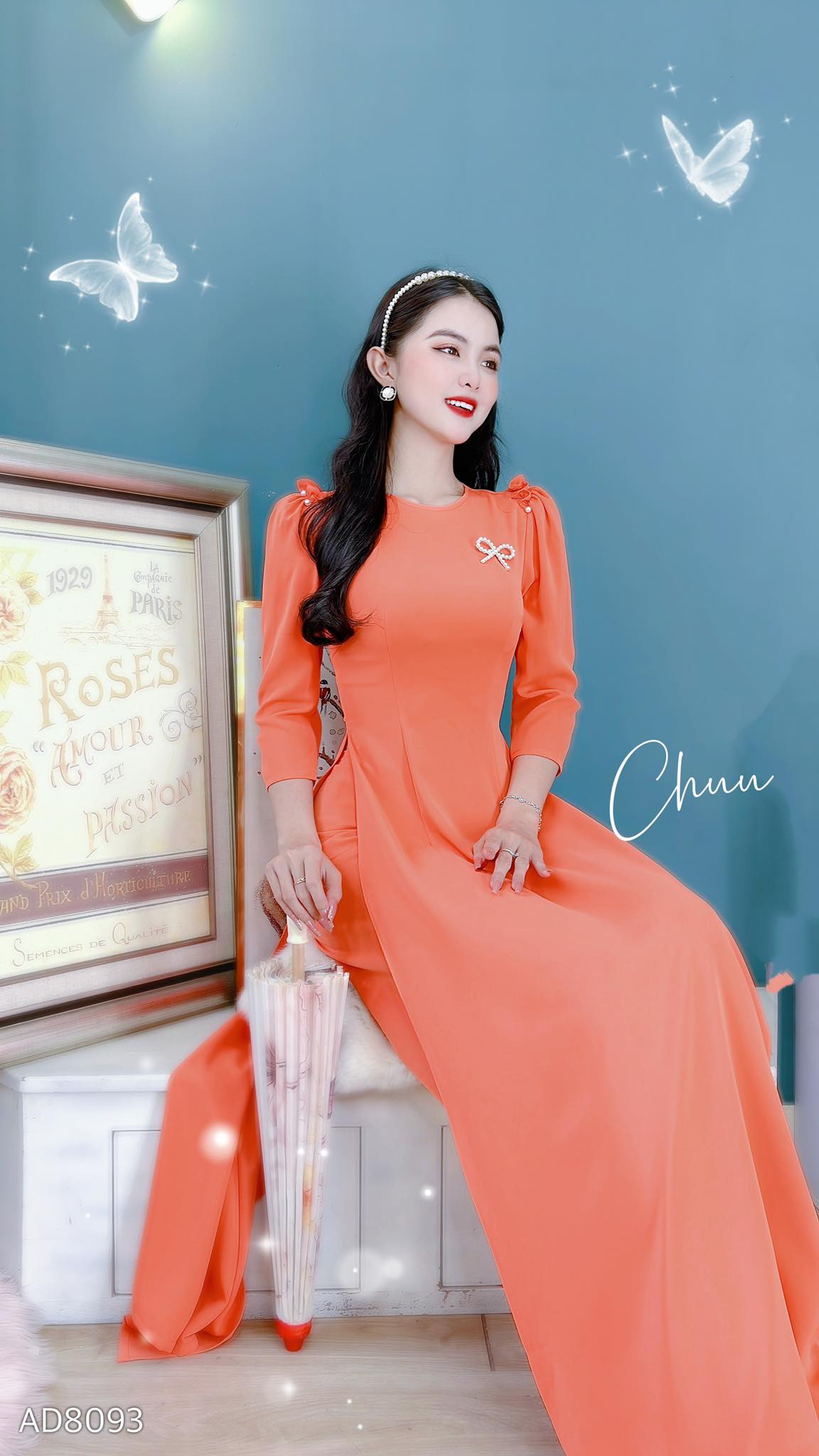 Áo Dài Vai Bèo Cổ Tròn Ad8093