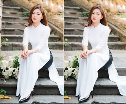 Áo dài trắng phối quần màu đen