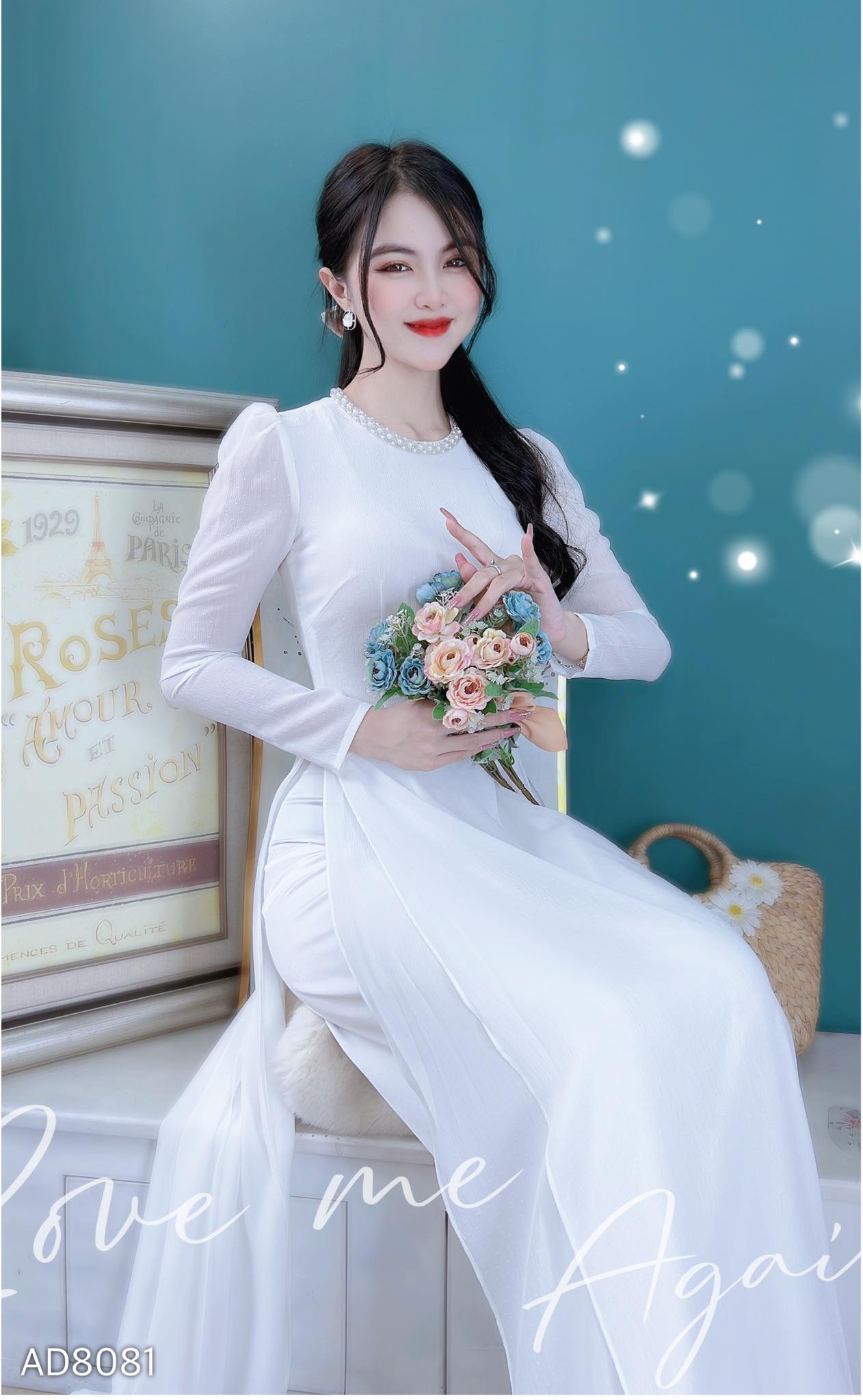 Áo Dài Vải Xước Cổ Viền Ngọc CHUU