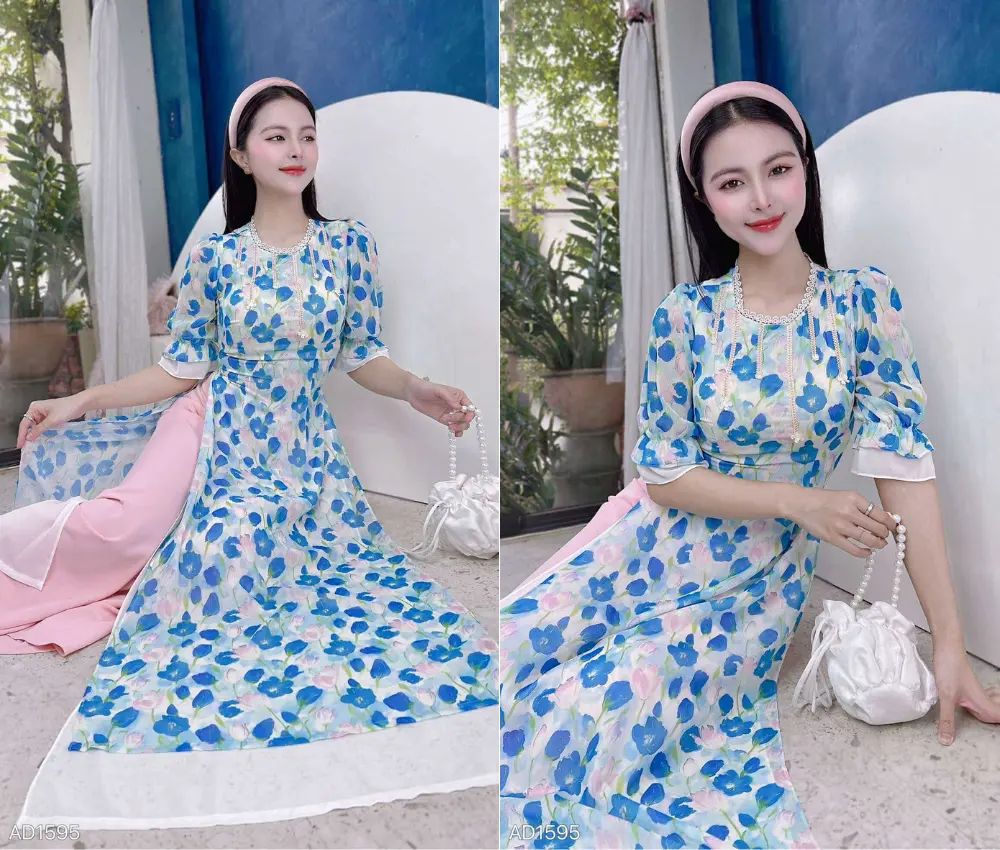 Áo  dài trắng xanh giáo viên