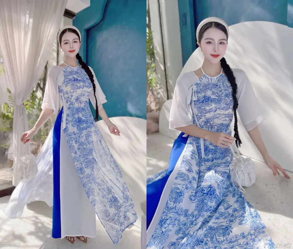 Áo dài trắng xanh giáo viên