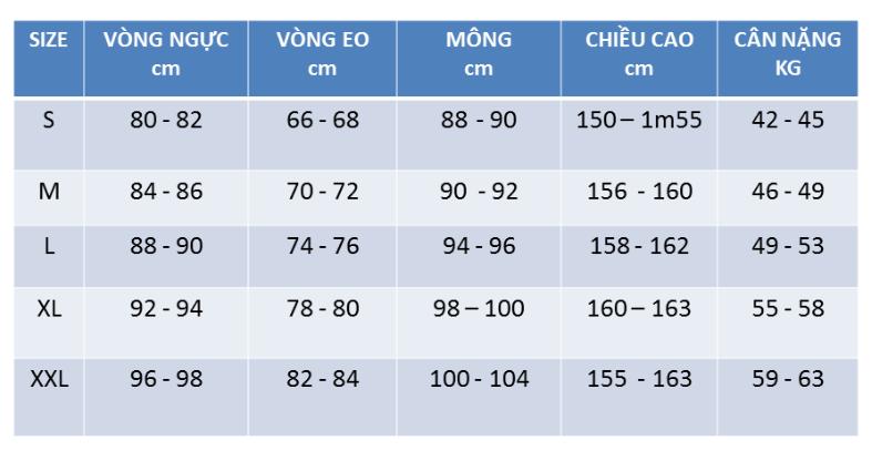 Bảng size áo dài nữ