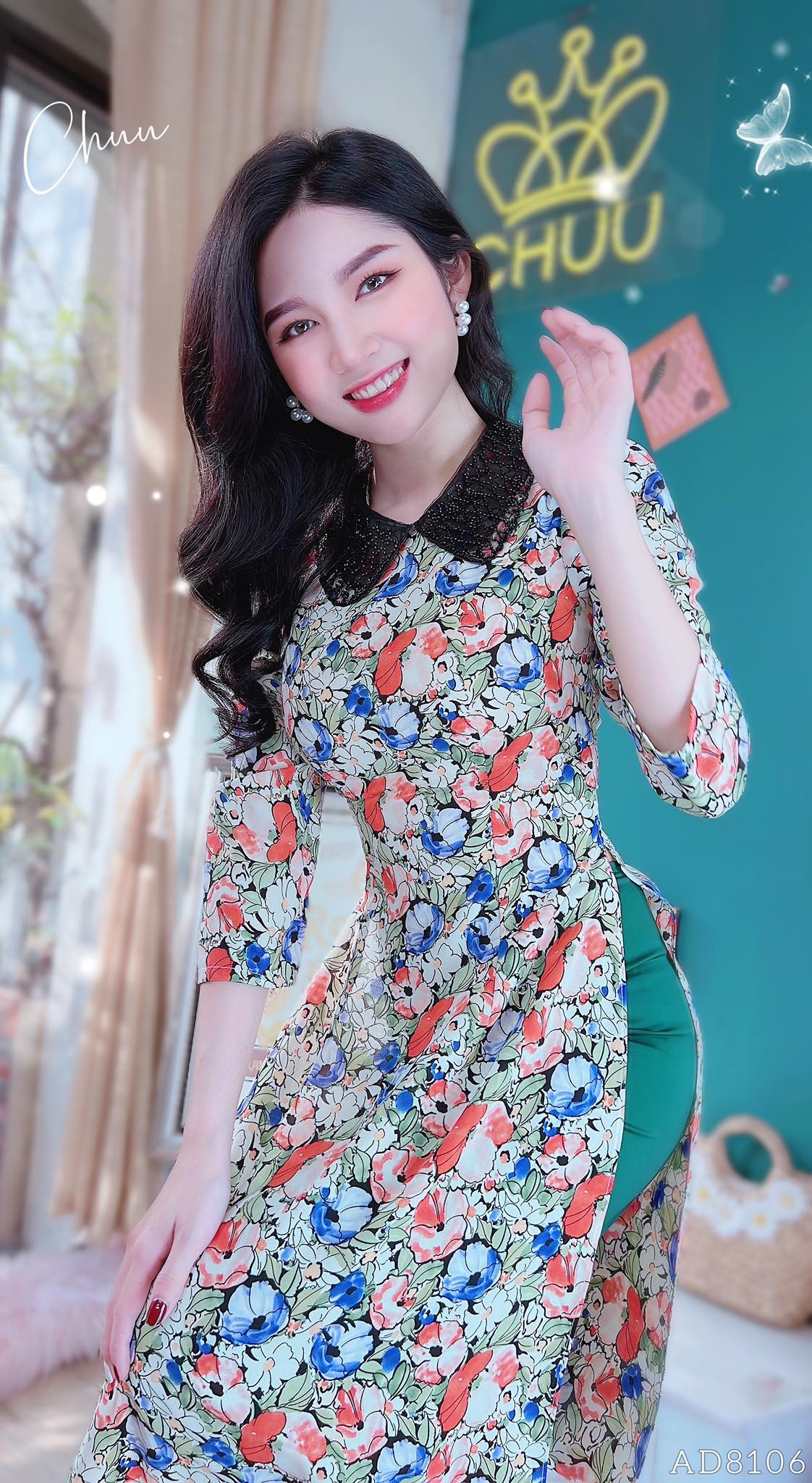 Áo Dài Cổ Cườm Chéo AD8106 (áo lẻ)