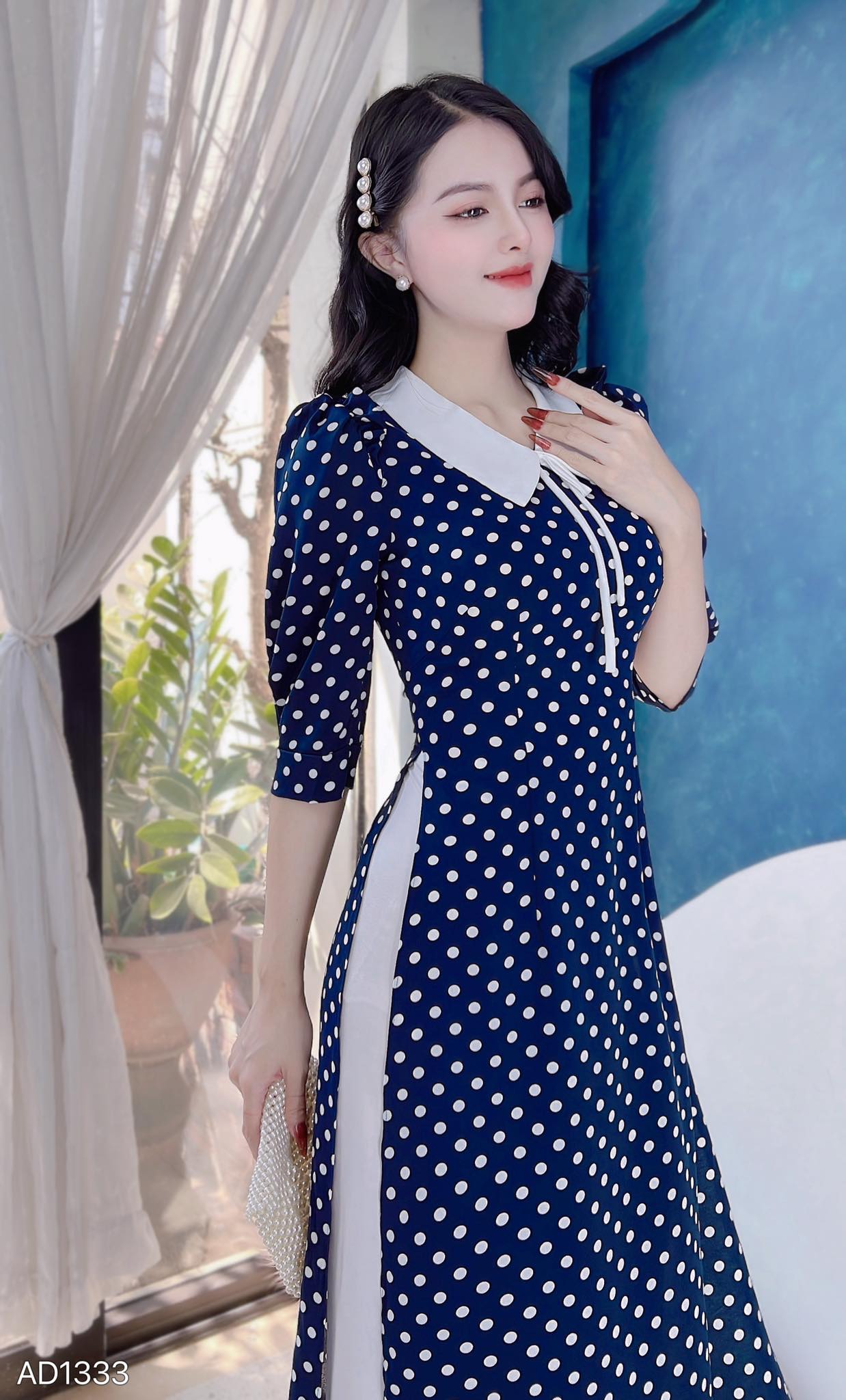 Áo Dài BiBi Cổ Trắng AD1333 (áo lẻ)