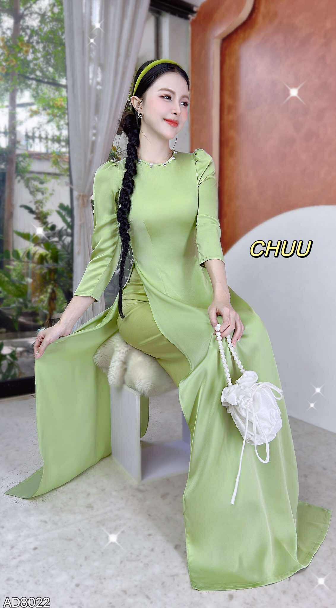 Áo Dài Tay Lửng Cổ Tròn Ngọc AD8022 (áo lẻ)