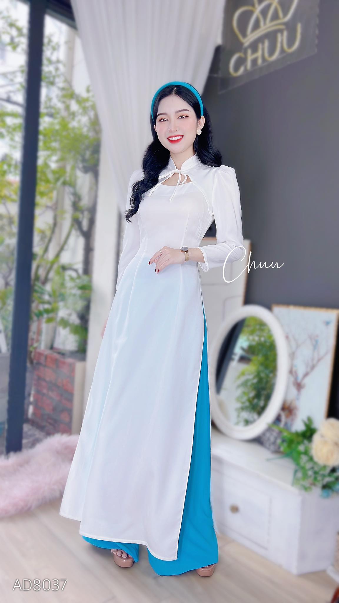 Áo dài cách tân nữ cổ cột nơ AD8037 - Main Image