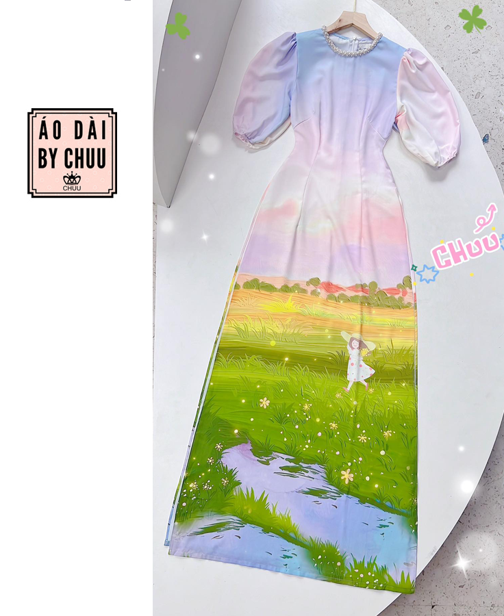 Áo Dài Chân Hoa Cổ Cườm AD1334 (áo lẻ)