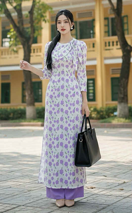 Áo Dài Nơ Thỏ Đắp AD8028 (áo lẻ)