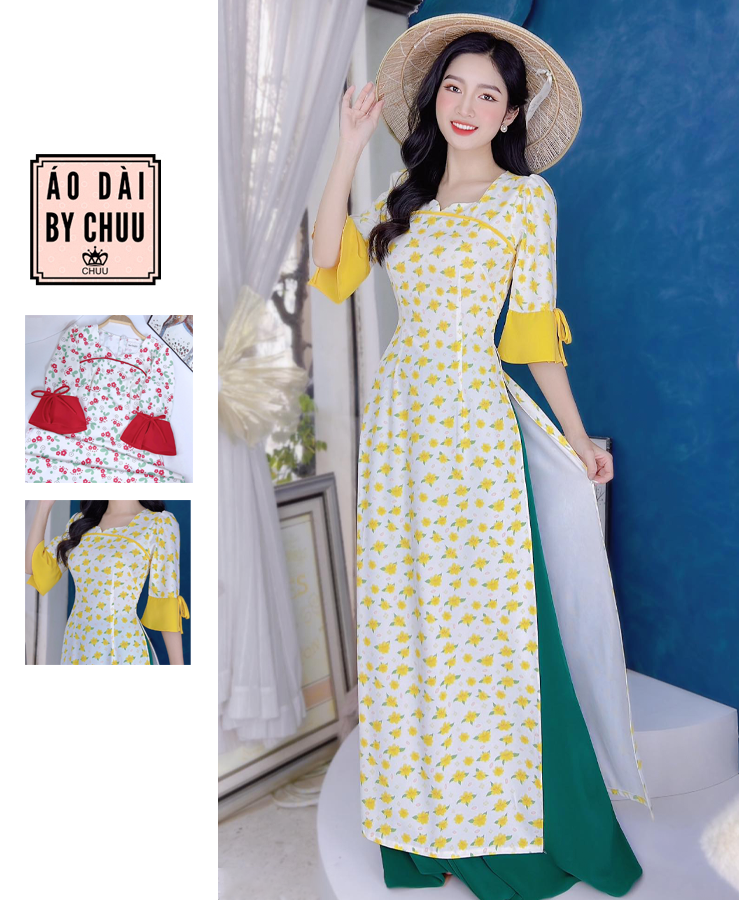 Áo Dài Hoa Mào Gà AD9259 (áo lẻ)