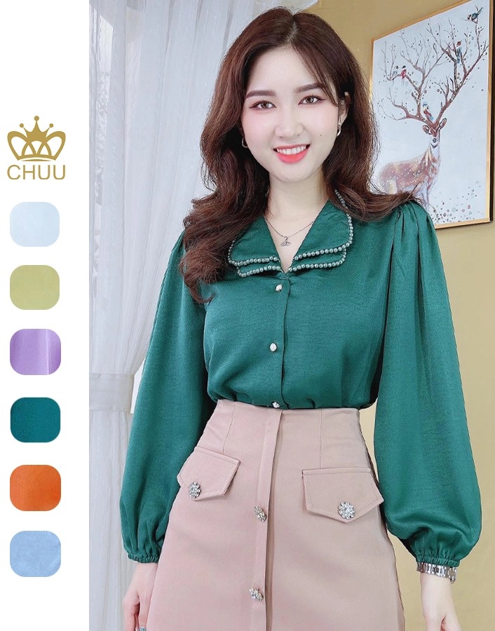 Áo Sơ Mi Ngọc Trai Color 2 cổ A80004