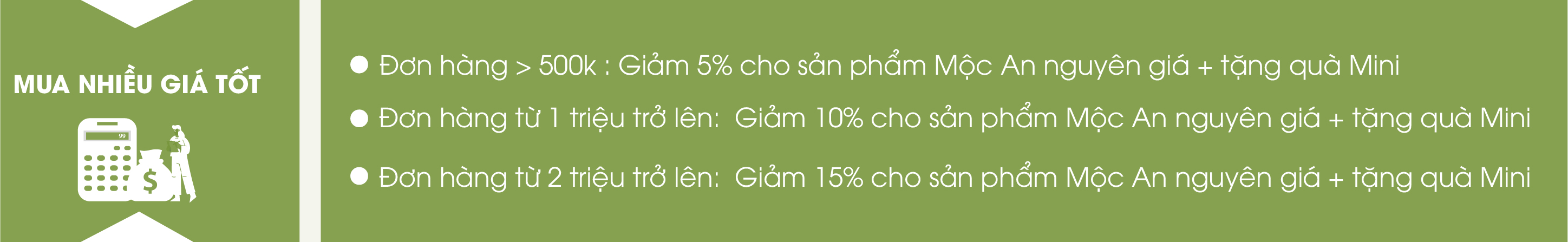 Đơn hàng 2 triệu giảm 15% và là KHTT Mộc An