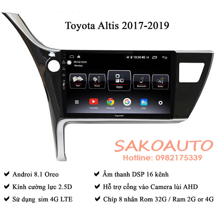 màn hình theo xe altis 2018