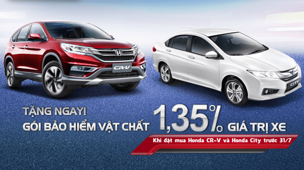 Tặng bảo hiểm vật chất khi đặt mua xe Honda CR-V và City đến hết tháng 7/2016