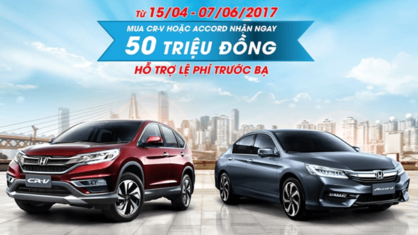 Honda hỗ trợ lệ phí trước bạ khi mua xe CR-V và Accord lên tới 50 triệu đồng