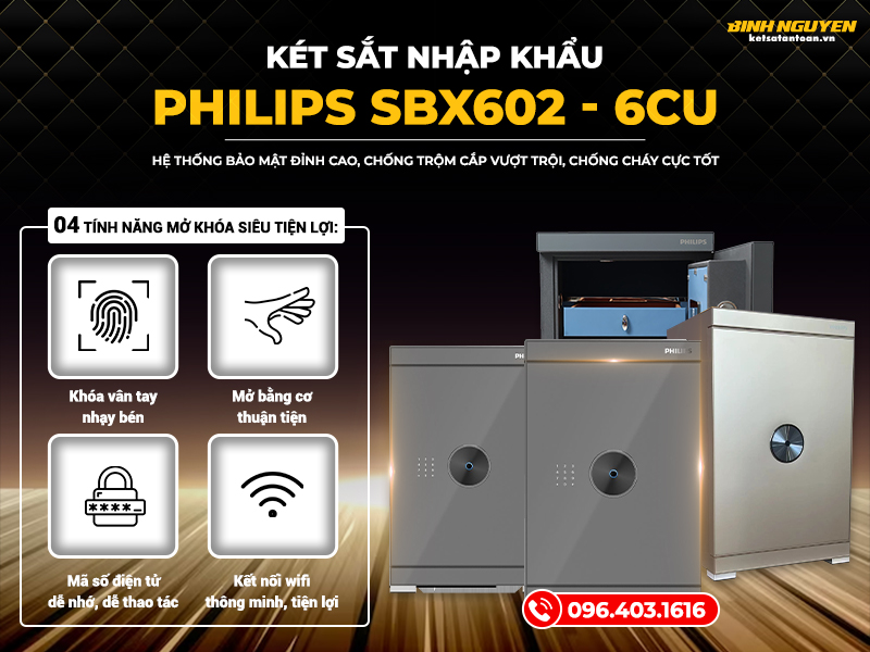 Két sắt nhập khẩu Philips SBX602- 6CU đa dạng tính năng thông minh