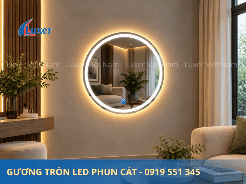 Gương tròn LED phun cát