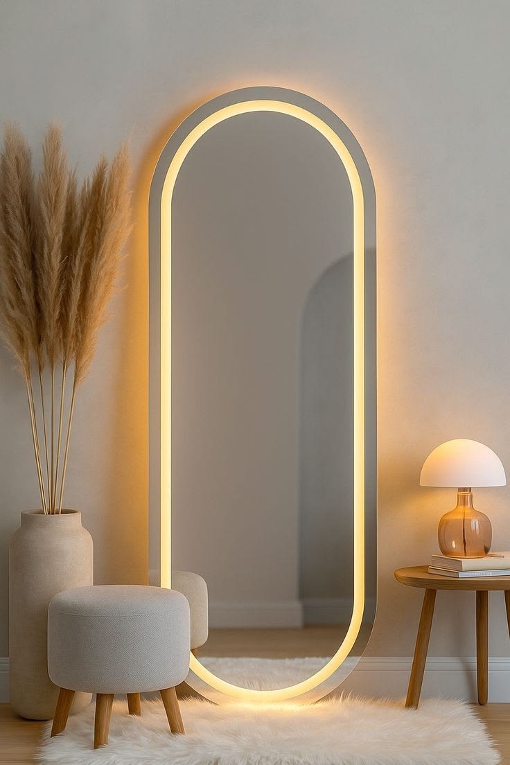 Gương Oval toàn thân LED phun cát