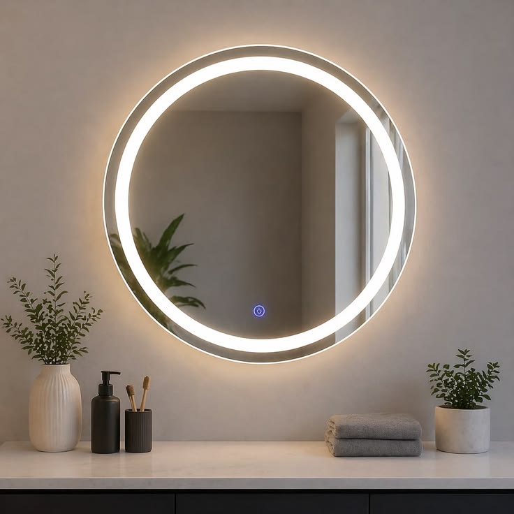 Gương tròn LED phun cát