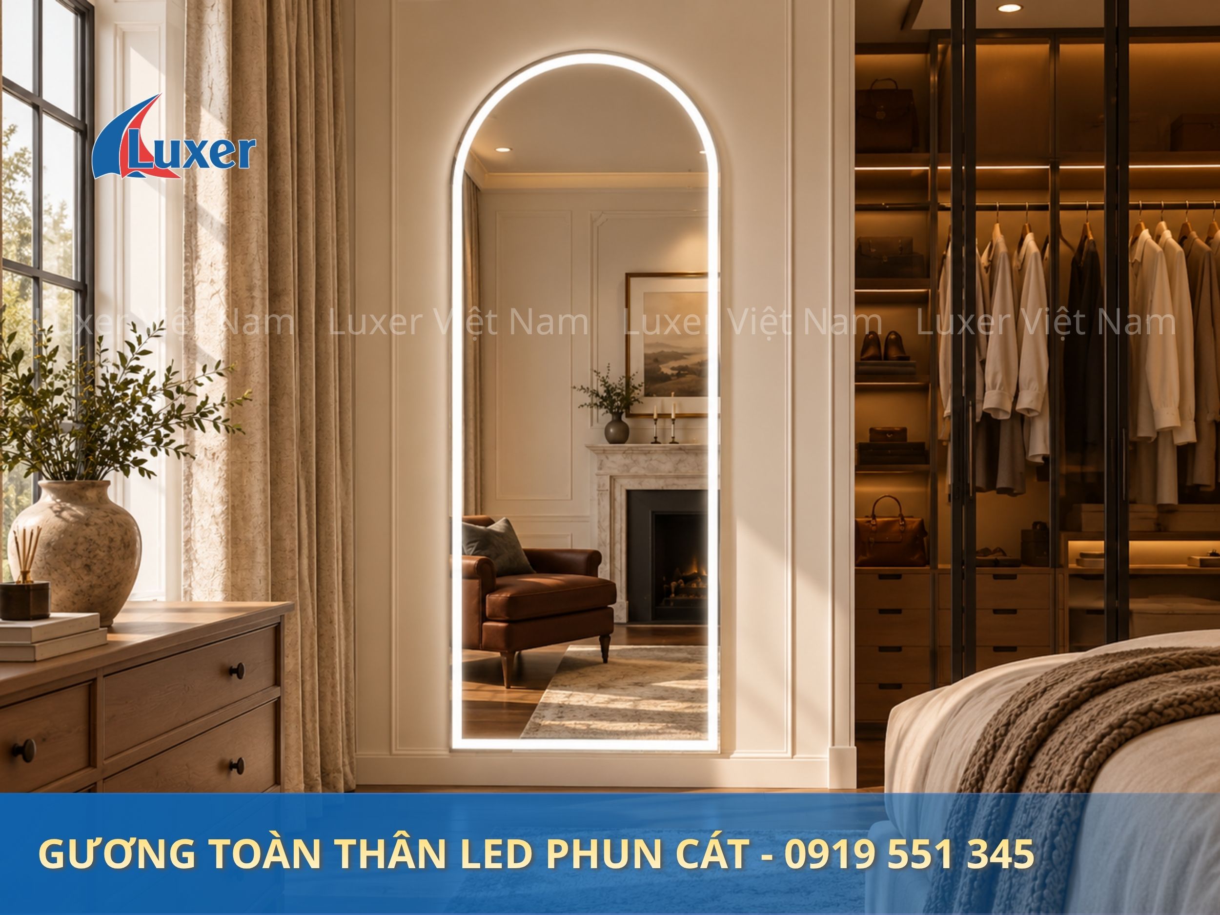 Gương Oval toàn thân LED phun cát