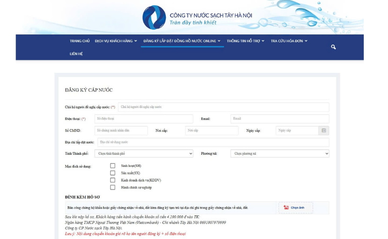 Các bước tiến hành đăng ký lắp đặt đồng hồ nước online